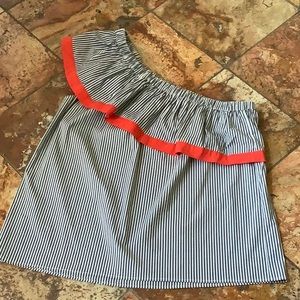 One shoulder dark grey and white striped top